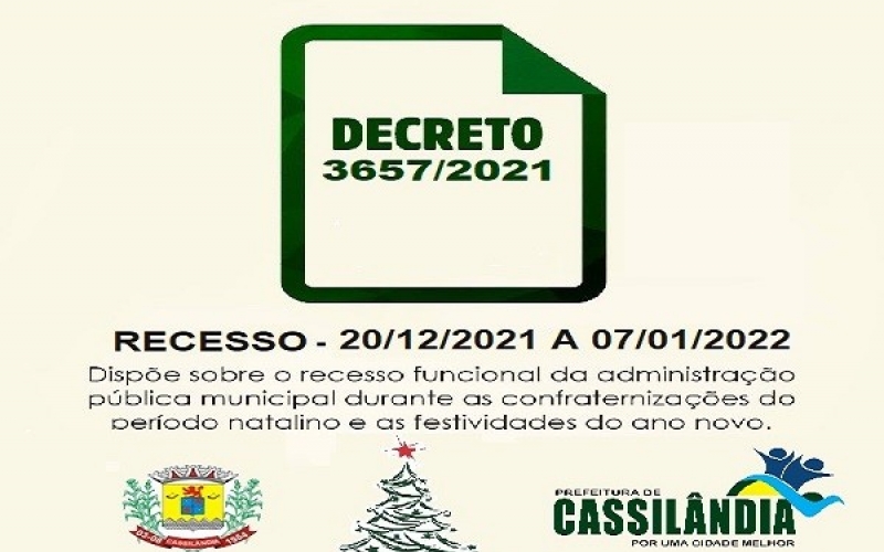 PREFEITURA E DEMAIS REPARTIÇÕES PÚBLICAS ATENDERAM POR MEIO DE PLANTÃO ENTRE O PERIODO DE 20 DE DEZEMBRO A 07 DE JANEIRO