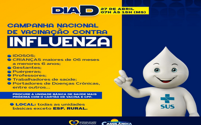 Campanha de vacinação contra gripe tem Dia D neste sábado, 27.