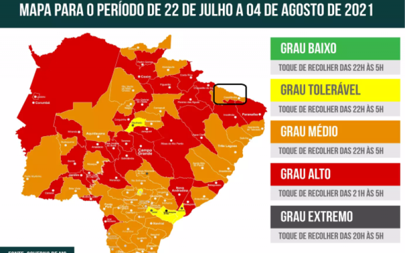 PROSSEGUIR: CASSILÂNDIA PASSA PARA BANDEIRA LARANJA E ALTERA HORÁRIO DO TOQUE DE RECOLHER