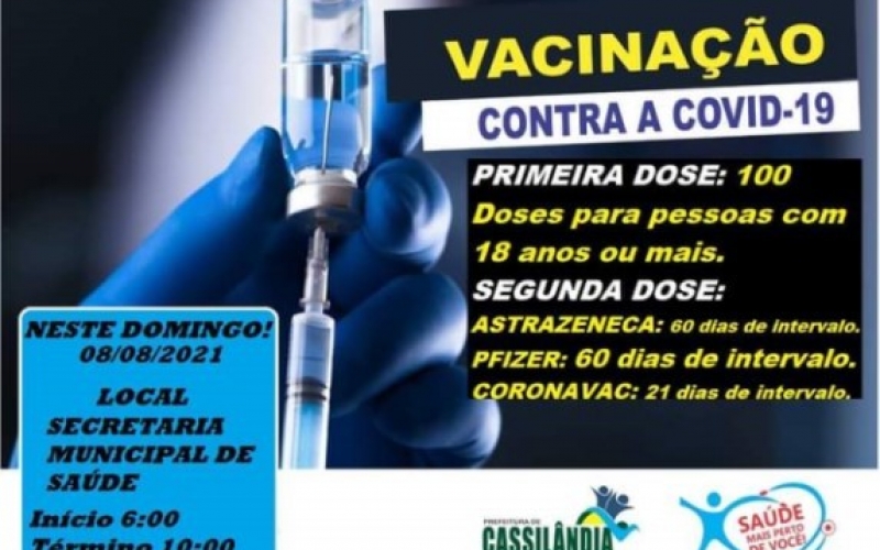 	VACINA CONTRA A COVID-19: 100 DOSES DISPONÍVEIS PARA PESSOAS COM IDADE MÍNIMA DE 18 ANOS