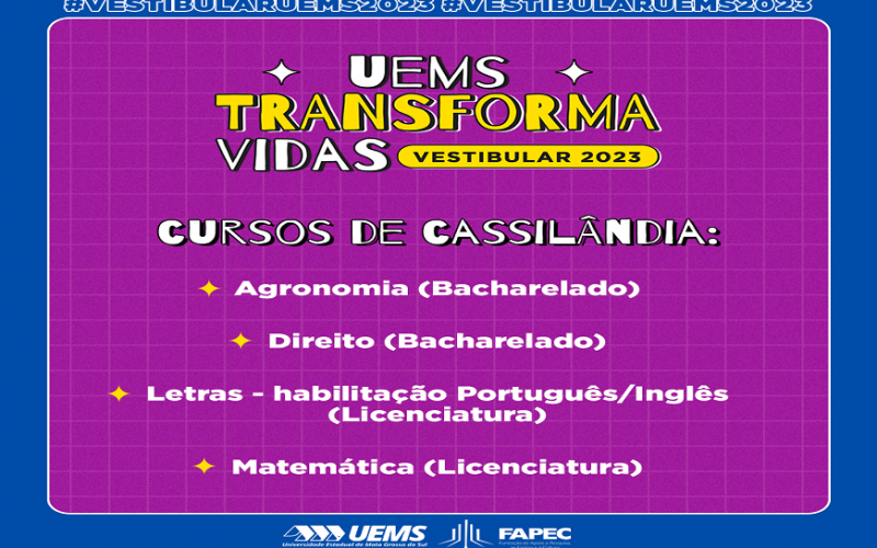 Vestibular 2023: Em Cassilândia, UEMS oferta 86 vagas em 4 graduações